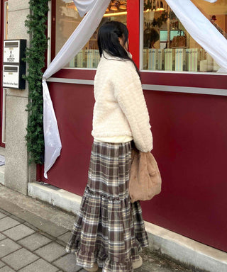 Shirred Frill Tiered Check Flare Long Skirt
