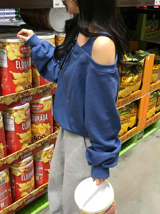 Loose Sweatshirt with Unique Asymmetrical Shoulder Point