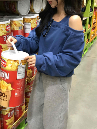 Loose Sweatshirt with Unique Asymmetrical Shoulder Point