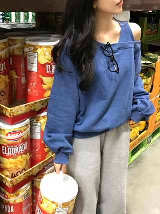 Loose Sweatshirt with Unique Asymmetrical Shoulder Point
