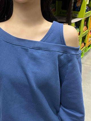 Loose Sweatshirt with Unique Asymmetrical Shoulder Point