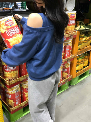Loose Sweatshirt with Unique Asymmetrical Shoulder Point