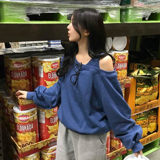 Loose Sweatshirt with Unique Asymmetrical Shoulder Point