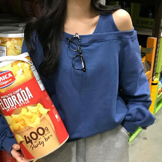 Loose Sweatshirt with Unique Asymmetrical Shoulder Point