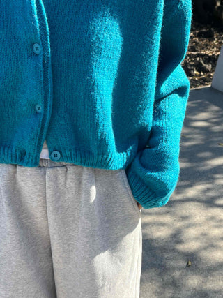 Round Neck Puff Oversized Cropped Button Cardigan