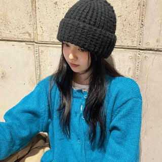 Round Neck Puff Oversized Cropped Button Cardigan