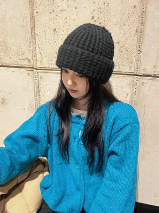 Round Neck Puff Oversized Cropped Button Cardigan