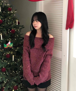 Folding Off-Shoulder Loose Knit