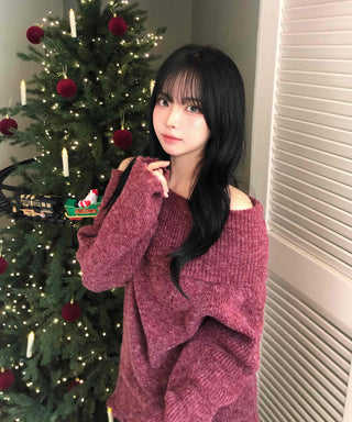 Folding Off-Shoulder Loose Knit
