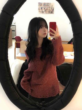 Folding Off-Shoulder Loose Knit