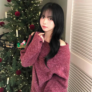 Folding Off-Shoulder Loose Knit