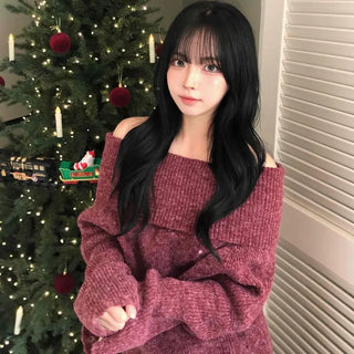 Folding Off-Shoulder Loose Knit