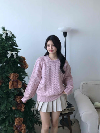 Romantic Cable Oversized Round Neck Knit