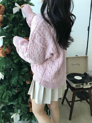 Romantic Cable Oversized Round Neck Knit