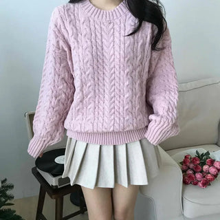 Romantic Cable Oversized Round Neck Knit