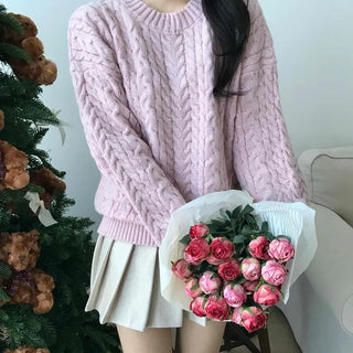 Romantic Cable Oversized Round Neck Knit