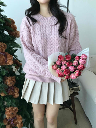 Romantic Cable Oversized Round Neck Knit