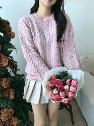 Romantic Cable Oversized Round Neck Knit