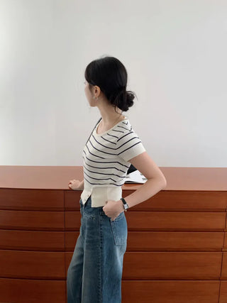 Seno U-neck Crop Slit Knit