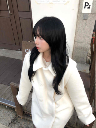 Collared Double-Button Delicate Fit White Midi Coat