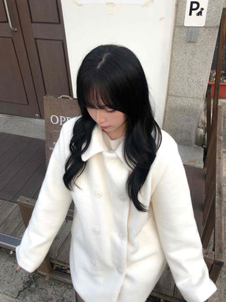 Collared Double-Button Delicate Fit White Midi Coat