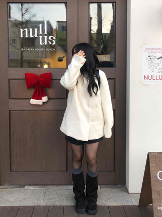 Collared Double-Button Delicate Fit White Midi Coat