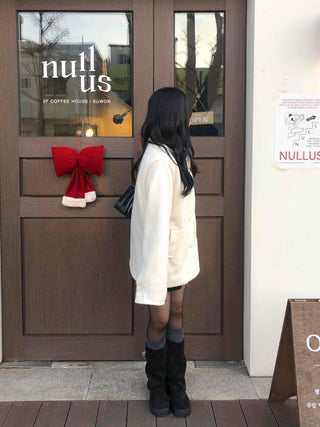 Collared Double-Button Delicate Fit White Midi Coat