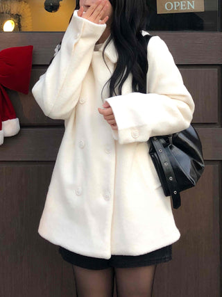 Collared Double-Button Delicate Fit White Midi Coat