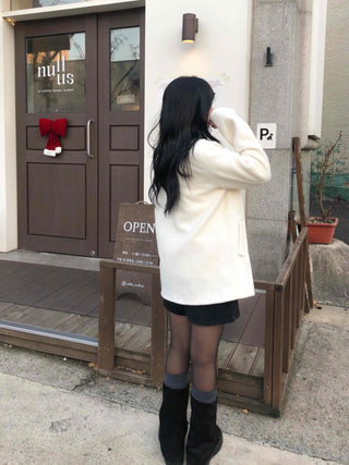 Collared Double-Button Delicate Fit White Midi Coat