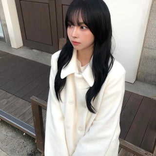 Collared Double-Button Delicate Fit White Midi Coat