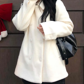 Collared Double-Button Delicate Fit White Midi Coat