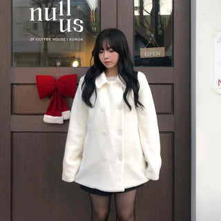 Collared Double-Button Delicate Fit White Midi Coat