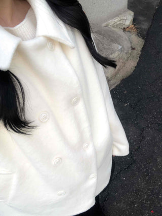 Collared Double-Button Delicate Fit White Midi Coat