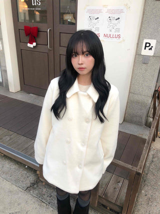 Collared Double-Button Delicate Fit White Midi Coat