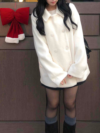 Collared Double-Button Delicate Fit White Midi Coat