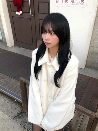 Collared Double-Button Delicate Fit White Midi Coat