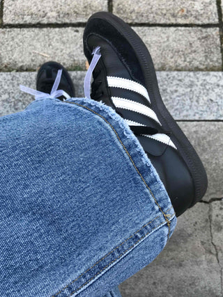 High-waisted semi-bootcut denim long pants