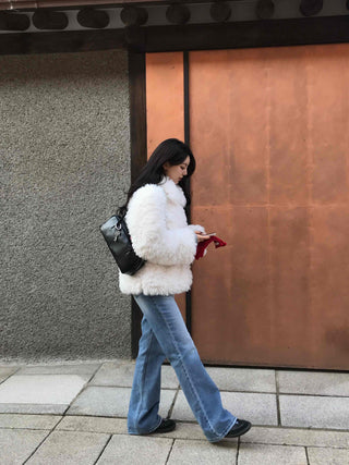 High-waisted semi-bootcut denim long pants