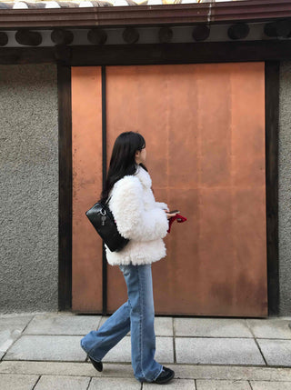 High-waisted semi-bootcut denim long pants