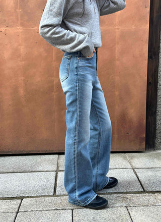 High-waisted semi-bootcut denim long pants