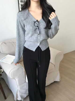 Soft V-neck Button Crop Knit Cardigan