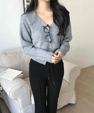 Soft V-neck Button Crop Knit Cardigan