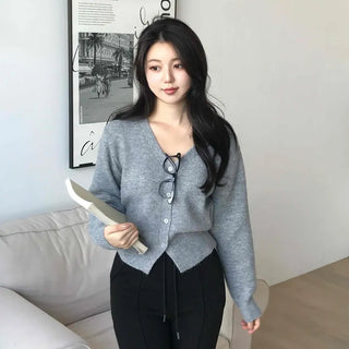 Soft V-neck Button Crop Knit Cardigan