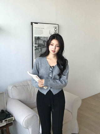 Soft V-neck Button Crop Knit Cardigan