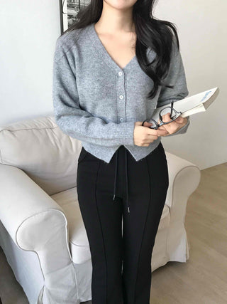 Soft V-neck Button Crop Knit Cardigan