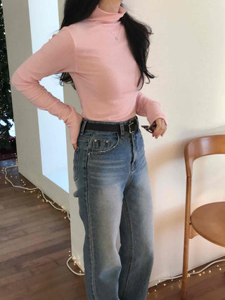Soft Slim Fit High Neck Angora Long Sleeve T-shirt