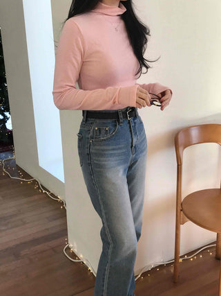 Soft Slim Fit High Neck Angora Long Sleeve T-shirt