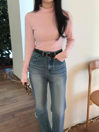 Soft Slim Fit High Neck Angora Long Sleeve T-shirt