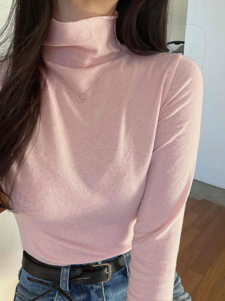 Soft Slim Fit High Neck Angora Long Sleeve T-shirt