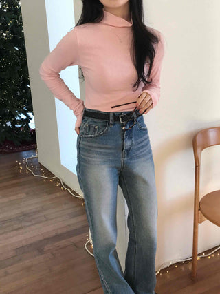 Soft Slim Fit High Neck Angora Long Sleeve T-shirt